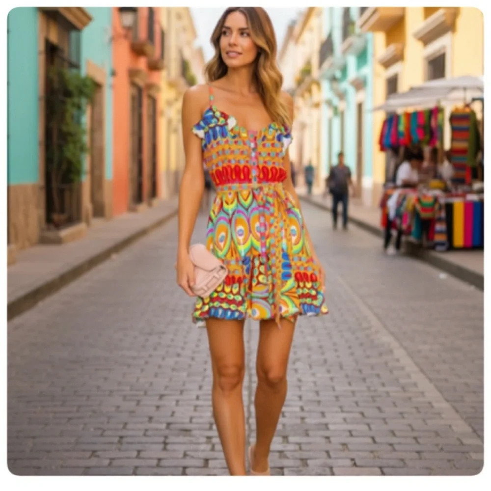 ALEXIS SIRSHA GOGO MULTI COLOR MINI DRESS SIZE MEDIUM - Picture 2 of 12